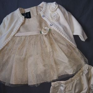 New girls gold glitter baptism dress set 3-6 mths